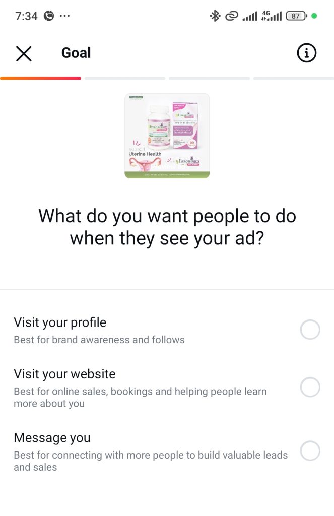 How boost instagram post in Nigeria: Ad goal