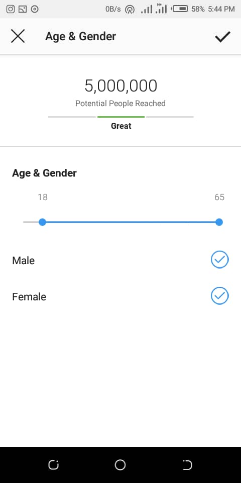 Instagram ads age and gender settings