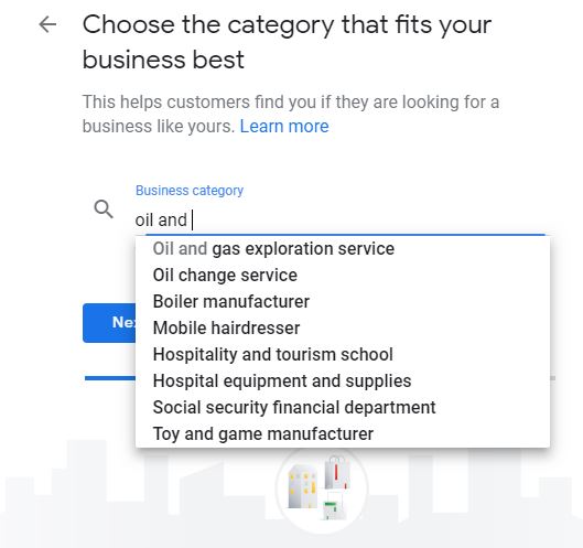 chose your business category in Google my business setup