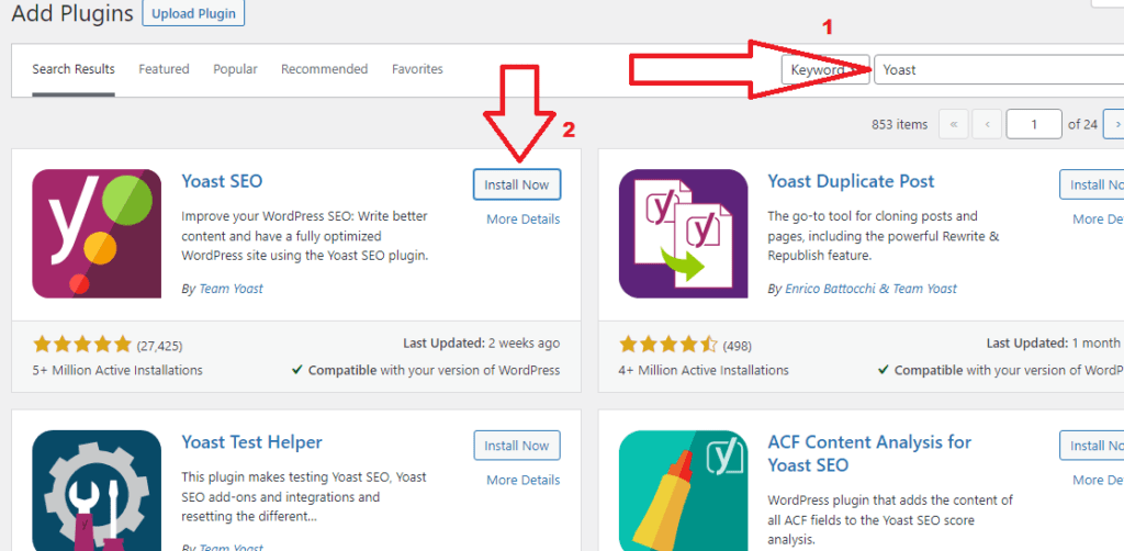 How to create a website for business: Searching for Yoast plugin.   