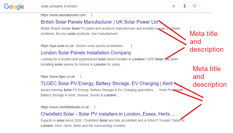 Metadata example from Google search result pages 