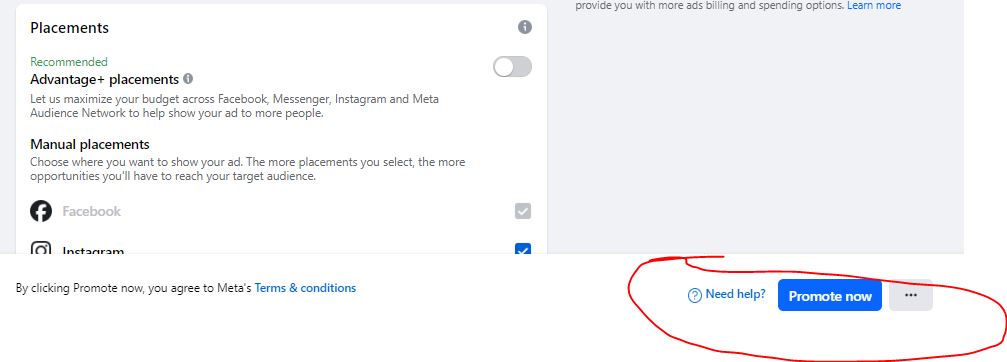 Final step on how to promote a Facebook post (Promote now button)