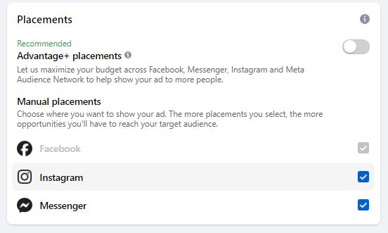 Facebook post boosting manual placement